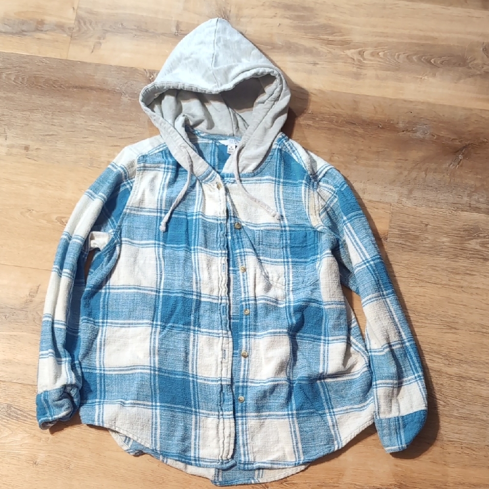 Blue and White Plaid Kids Hoodie Shirt
